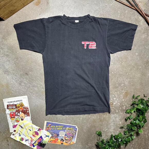 Vintage 90s Terminator 2 Judgement Day Tee Mens Large Big Face Movie Promo Shirt - Picture 2 of 4